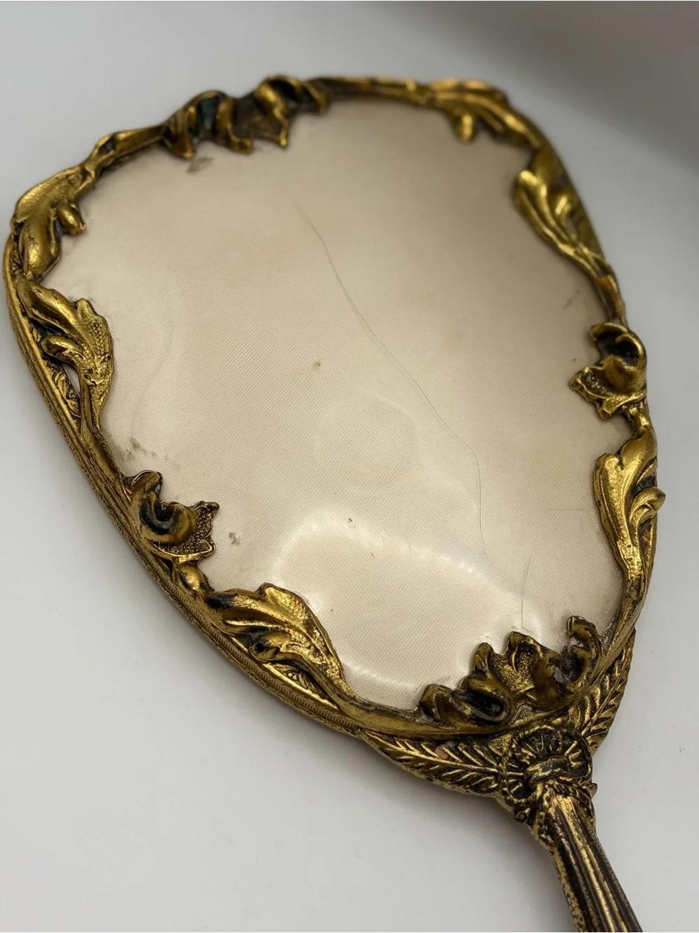 Vintage Ornate Brass Hand Held Mirror, Hollywood Regency style